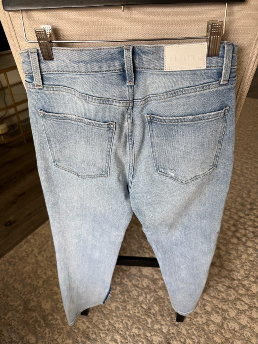 Pistola Light Wash Straight Crop Jeans Size 26 Raw Hem Distressed Ankle - Picture 7 of 9